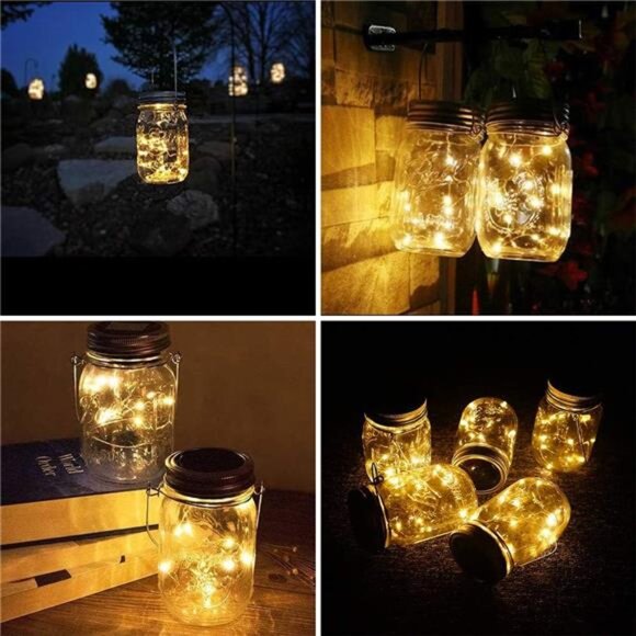 Solar Mason Jar Lights [Updated], 8 Pack 20 LED Waterproof Fairy Firefly Jar - Picture 5 of 7